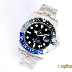 Replica Watches Rolex GMT-Master II 40mm Black Dial Mens Swiss Automatic Movement Metal bracelet 1:1 Clone Watch