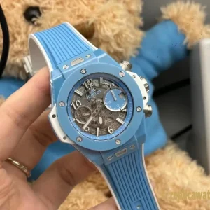 Replica Watches Hublot Big Bang 42mm Blue Dial Mens Swiss Automatic Rubber Strap 1:1 Clone Watch