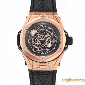 Replica Watches Hublot Big Bang 45mm Black Dial Mens Swiss Automatic Leather Strap 1:1 Clone Watch