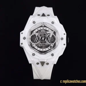 Replica Watches Hublot Big Bang 45mm White Dial Mens Swiss Automatic Rubber Strap 1:1 Clone Watch