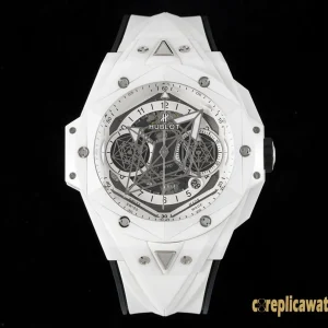 Replica Watches Hublot Big Bang 45mm White Dial Mens Swiss Automatic Rubber Strap 1:1 Clone Watch