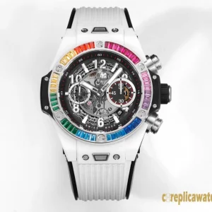 Replica Watches Hublot Big Bang 45mm White Dial Mens Swiss Automatic Rubber Strap 1:1 Clone Watch