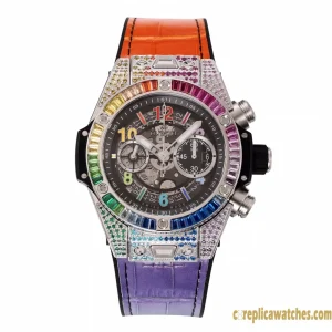 Replica Watches Hublot Big Bang 45mm Black Dial Mens Swiss Automatic Leather Strap 1:1 Clone Watch