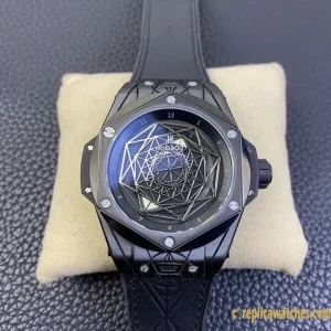 Replica Watches Hublot Big Bang 45mm Blue Dial Mens Swiss Automatic Leather Strap 1:1 Clone Watch