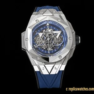 Replica Watches Hublot Big Bang 45mm Blue Dial Mens Swiss Automatic Rubber Strap 1:1 Clone Watch