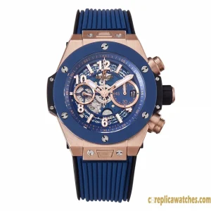 Replica Watches Hublot Big Bang 45mm Blue Dial Mens Swiss Automatic Rubber Strap 1:1 Clone Watch
