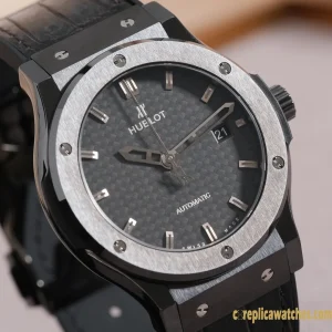 Replica Watches Hublot Big Bang 45mm Black Dial Mens Swiss Automatic Leather Strap 1:1 Clone Watch