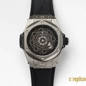 Replica Watches Hublot Big Bang 45mm Black Dial Mens Swiss Automatic Leather Strap 1:1 Clone Watch