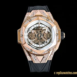 Replica Watches Hublot Big Bang 45mm Skeleton Dial Gold Gender Neutral Swiss Automatic Rubber Strap 1:1 Clone Watch