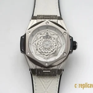 Replica Watches Hublot Big Bang 45mm Silver Dial Mens Swiss Automatic Leather Strap 1:1 Clone Watch