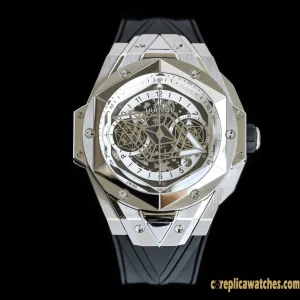 Replica Watches Hublot Big Bang 45mm Silver Dial Mens Swiss Automatic Rubber Strap 1:1 Clone Watch