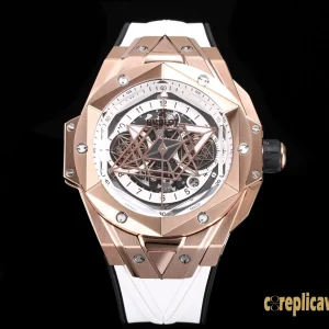 Replica Watches Hublot Big Bang 45mm White Dial Mens Swiss Automatic Rubber Strap 1:1 Clone Watch