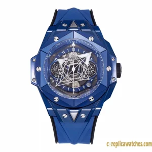 Replica Watches Hublot Big Bang 45mm Blue Dial Mens Swiss Automatic Rubber Strap 1:1 Clone Watch