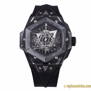 Replica Watches Hublot Big Bang 45mm Black Dial Mens Swiss Automatic Rubber Strap 1:1 Clone Watch