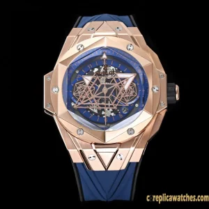 Replica Watches Hublot Big Bang 45mm Blue Dial Mens Swiss Automatic Rubber Bracelet 1:1 Clone Watch