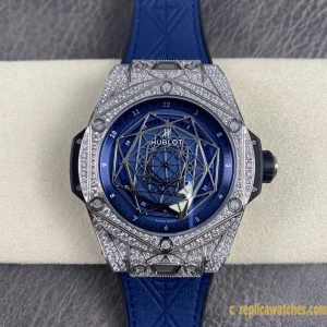 Replica Watches Hublot Big Bang 45mm Blue Dial Mens Swiss Automatic Rubber Strap 1:1 Clone Watch
