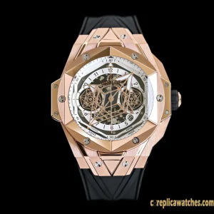 Replica Watches Hublot Big Bang 45mm White Dial Mens Swiss Automatic Rubber Strap 1:1 Clone Watch