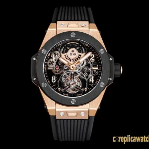 Replica Watches Hublot Big Bang 45mm Skeleton Rose Gold Men Swiss Automatic Rubber Strap 1:1 Clone Watch