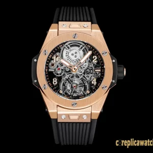 Replica Watches Hublot Big Bang 45mm Skeleton Rose Gold Men Swiss Automatic Rubber Strap 1:1 Clone Watch