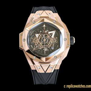 Replica Watches Hublot Big Bang 45mm Black Dial Mens Swiss Automatic Rubber Strap 1:1 Clone Watch