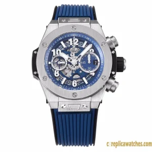 Replica Watches Hublot Big Bang 45mm Blue Dial Mens Swiss Automatic Rubber Strap 1:1 Clone Watch