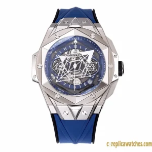 Replica Watches Hublot Big Bang 45mm Blue Dial Mens Swiss Automatic Rubber Strap 1:1 Clone Watch
