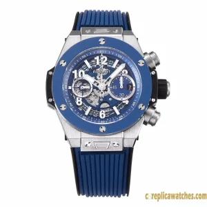Replica Watches Hublot Big Bang 45mm Blue Dial Mens Swiss Automatic Rubber Strap 1:1 Clone Watch