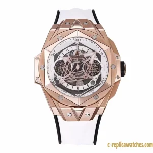 Replica Watches Hublot Big Bang 45mm White Dial Mens Swiss Automatic Rubber Strap 1:1 Clone Watch