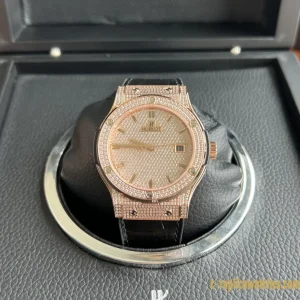 Replica Watches Hublot Classic Fusion 42mm Rose Gold Dial Mens Swiss Automatic Leather Strap 1:1 Clone Watch