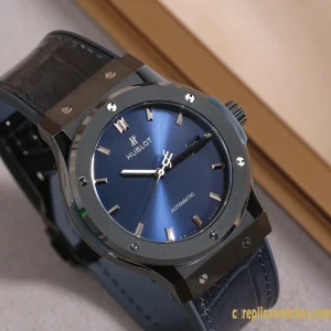 Replica Watches Hublot Classic Fusion 45mm Blue Dial Mens Swiss Automatic Leather Strap 1:1 Clone Watch