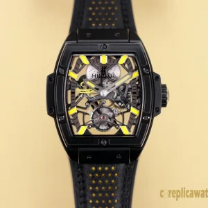 Replica Watches Hublot Spirit of Big Bang 42mm Skeleton Yellow Dial Mens Swiss Automatic Rubber Strap 1:1 Clone Watch