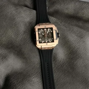 Replica Watches Hublot Square Bang 45mm Skeleton Dial Men Swiss Automatic Rubber Strap 1:1 Clone Watch