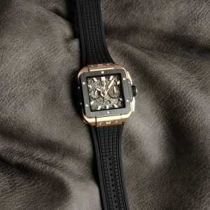 Replica Watches Hublot Square Bang 45mm Skeleton Dial Mens Swiss Automatic Rubber Strap 1:1 Clone Watch