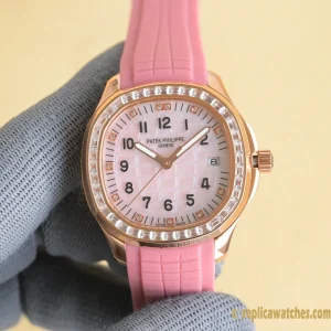 Replica Watches Patek Philippe Aquanaut 38.8mm Pink Dial Women Swiss Automatic Movement Rubber Strap 1:1 Clone Watch