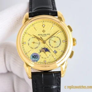 Replica Watches Patek Philippe Grand Complications 42 mm Gold Dial Mens Swiss Automatic Movement Leather Strap 1:1 Clone Watch