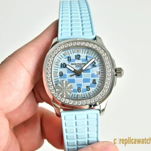 Replica Watches Patek Philippe Aquanaut 35mm Light Blue Dial Women Swiss Quartz Rubber Strap 1:1 Clone Watch