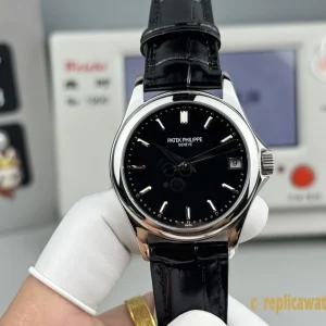 Replica Watches Patek Philippe Calatrava 37mm Black Dial Men Swiss Automatic Movement Leather Strap 1:1 Clone Watch