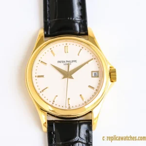 Replica Watches Patek Philippe Calatrava 37mm Cream Dial Men Swiss Automatic Movement Leather Strap 1:1 Clone Watch