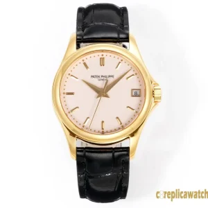 Replica Watches Patek Philippe Calatrava 37mm Cream Dial Men Swiss Automatic Movement Leather Strap 1:1 Clone Watch
