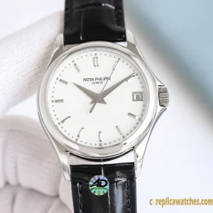 Replica Watches Patek Philippe Calatrava 37mm White Dial Men Swiss Automatic Movement Leather Strap 1:1 Clone Watch