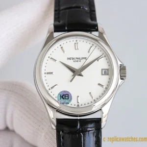 Replica Watches Patek Philippe Calatrava 37mm White Dial Men Swiss Automatic Movement Leather Strap 1:1 Clone Watch