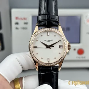 Replica Watches Patek Philippe Calatrava 37mm White Dial Women Swiss Automatic Movement Leather Strap 1:1 Clone Watch
