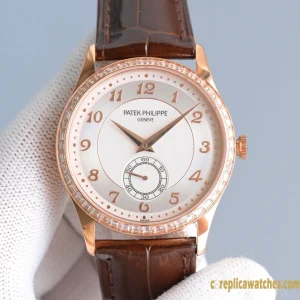 Replica Watches Patek Philippe Calatrava 40 mm Cream Dial Men Swiss Automatic Movement Leather Strap 1:1 Clone Watch