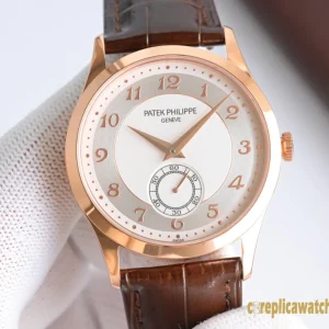 Replica Watches Patek Philippe Calatrava 40 mm Cream Dial Men Swiss Automatic Movement Leather Strap 1:1 Clone Watch