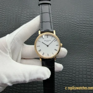 Replica Watches Patek Philippe Calatrava 40 mm White Dial Men Swiss Automatic Movement Leather Strap 1:1 Clone Watch