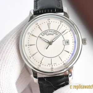 Replica Watches Patek Philippe Calatrava 42 mm Cream Dial Men Swiss Automatic Movement Leather Strap 1:1 Clone Watch