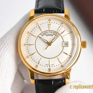 Replica Watches Patek Philippe Calatrava 42 mm White Dial Men Swiss Automatic Movement Leather Strap 1:1 Clone Watch