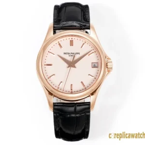 Replica Watches Patek Philippe Calatrava 37mm Cream Dial Men Swiss Automatic Movement Leather Strap 1:1 Clone Watch