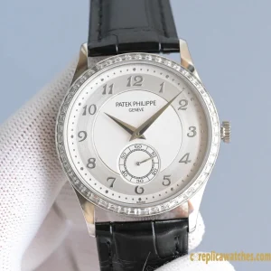 Replica Watches Patek Philippe Calatrava 40 mm Silver Dial Ladies Swiss Automatic Movement Leather Strap 1:1 Clone Watch