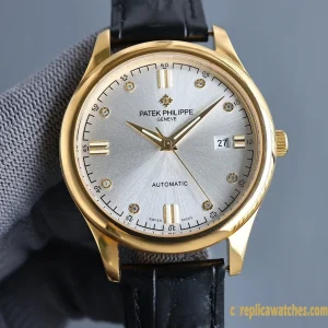 Replica Watches Patek Philippe Calatrava 40 mm Silver Dial Men Swiss Automatic Movement Leather Strap 1:1 Clone Watch